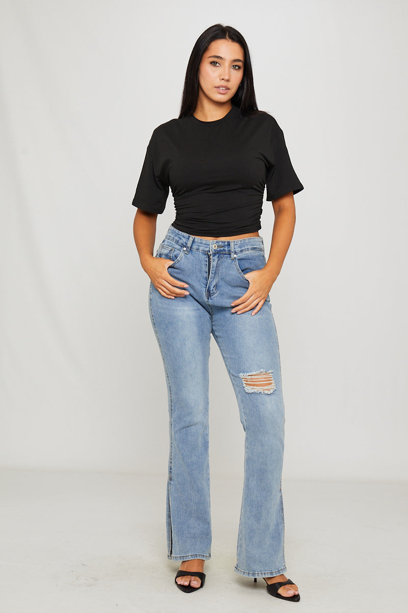 Black Cinched Waist Short Sleeve T-Shirt