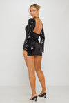 Black Sequin Open Back Long Sleeve Mini Dress