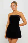 Black Velvet Fold Over Strapless Mini Dress