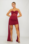 Wine Twist Detail Asymmetric Draped Mini Dress