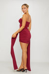 Wine Twist Detail Asymmetric Draped Mini Dress
