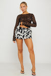 Black/White Leopard Print Faux Fur Bodycon Mini Skirt