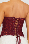 Wine Sheer Structured Strapless Corset Top
