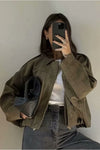 Khaki Suede Oversized Bomber Jacket
