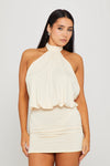 Cream Halter High Neck Open Back Mini Dress