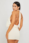 Cream Halter High Neck Open Back Mini Dress