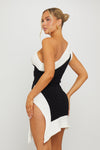 Black/White Contrast Asymmetric One Shoulder Mini Dress