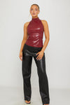 Burgundy Faux Leather High Neck Sleeveless Top