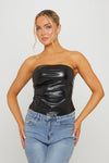 Black Faux Leather Bandeau Ruched Crop Top