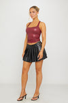 Black Faux Leather Buckle Detail Pleated Mini Skirt