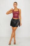 Burgundy Faux Leather Racer Cut Top