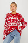 Red Knitted Snowflake Reindeer Christmas Jumper