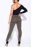 Khaki Pocket Detail High Waist Cargo Jeans