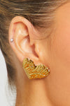 Gold Chunky Heart Textured Stud Earrings