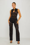 Black Lace Sheer Keyhole Sleeveless Jumpsuit
