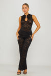 Black Lace Sheer Keyhole Sleeveless Jumpsuit