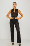 Black Lace Sheer Keyhole Sleeveless Jumpsuit