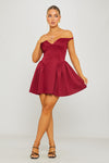 Wine Off Shoulder Drop Waist Mini Dress