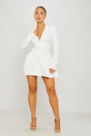 White Button Front Long Sleeve Pleated Blazer Dress