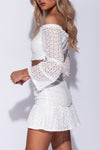 White Broderie Bardot Lace Crop Top & Frill Mini Skirt Set