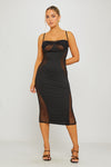 Black Mesh Panel Cut Out Underwired Midi Dress