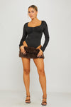 Black Long Sleeve Ruched Bust Bodysuit