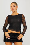 Black Lace Sheer Long Sleeve Crop Top