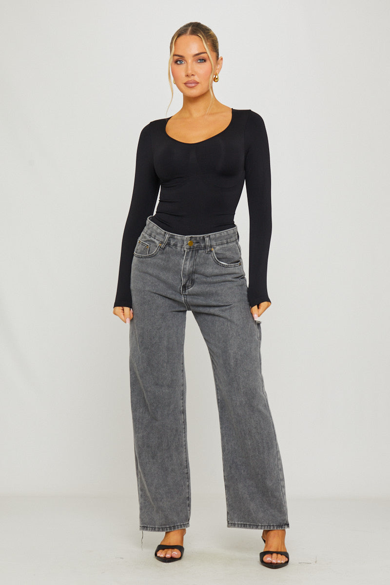 Black Seamless Sculpting Long Sleeve Bodysuit