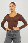 Brown Seamless Sculpting Long Sleeve Bodysuit