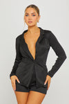 Black Plunge Long Sleeve Blazer & Shorts Co-Ord