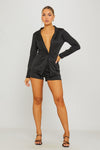 Black Plunge Long Sleeve Blazer & Shorts Co-Ord