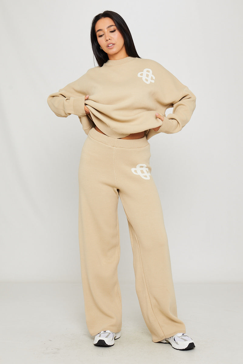 Stone Knit Oversized Swirl Detail Sweater & Joggers Co-Ord