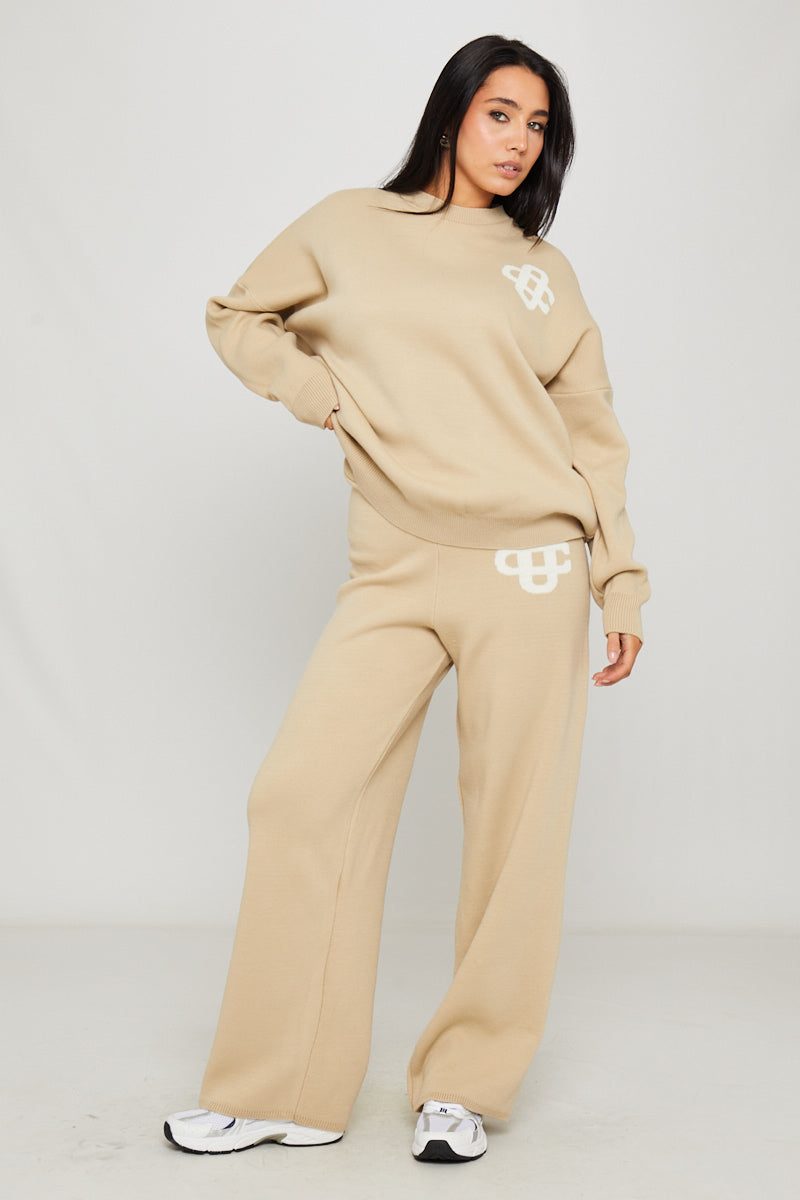 Stone Knit Oversized Swirl Detail Sweater & Joggers Co-Ord