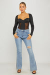 Black Long Sleeve Square Neck Bustier Bodysuit