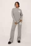 Light Grey Ribbed Knit Swirl Detail Loungewear Set