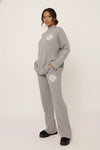 Light Grey Ribbed Knit Swirl Detail Loungewear Set