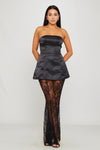 Black Strapless Structured Lace Maxi Dress