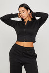 Black Cinched Waist Zip Jacket & Joggers Set