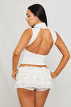 White Lace Ruffle Tiered Mini Shorts