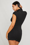 Black High Neck Hook Detail Bodycon Mini Dress