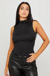 Black Turtle Neck Sleeveless Open Back Top