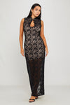 Black Lace Sleeveless Keyhole Bodycon Midi Dress
