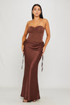Brown Strapless Corset Bodysuit & Draped Maxi Skirt Co-Ord