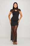 Black Lace Trim Strapless Asymmetric Maxi Dress