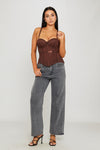 Brown Semi Sheer Bustier Boned Corset Top