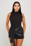 Black High Neck Sleeveless Draped Detail Mini Dress
