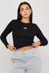 Black Rib Anagram Embroidered Long Sleeve Top