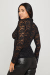 Black Sheer Lace Button Front Long Sleeve Top