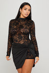 Black Lace High Neck Twist Front Mini Dress