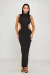 Black High Neck Open Back Butterfly Detail Maxi Dress